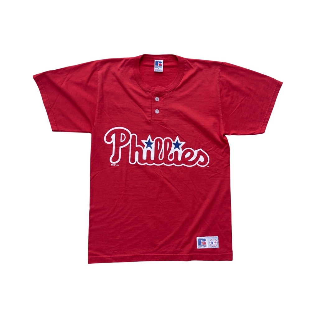 Vtg 1996 Philadelphia Phillies Russell Athletic Henley Men's M Red USA Made